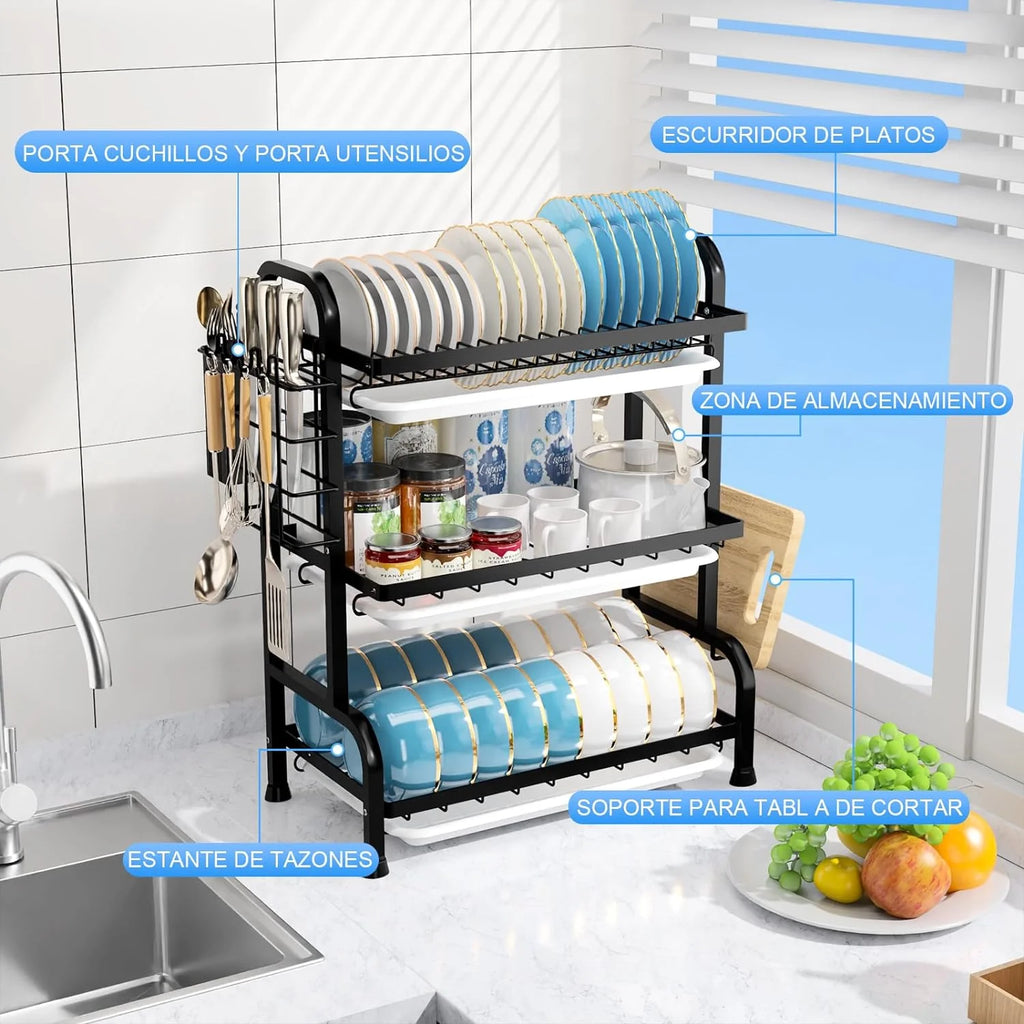 🧼 Escurreplatos Multifuncional de 3 Niveles – Orden y Estilo en Tu Cocina