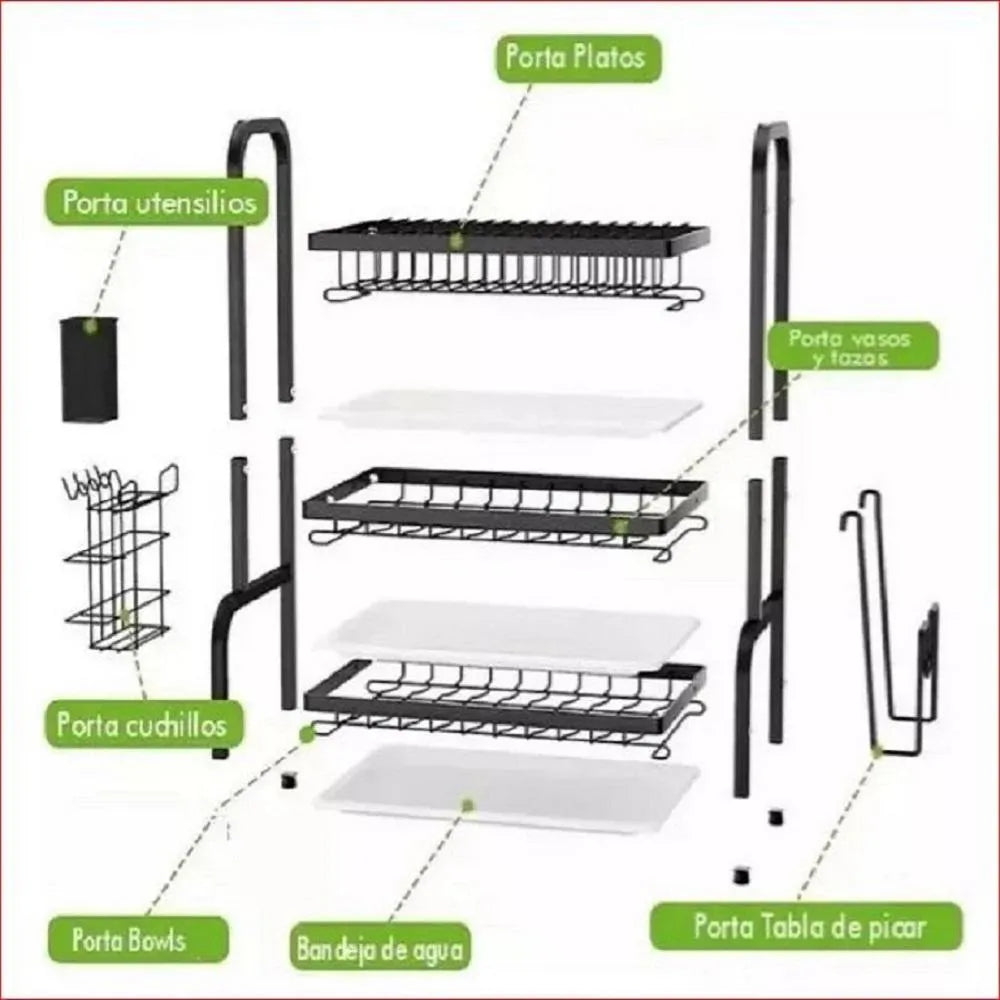 🧼 Escurreplatos Multifuncional de 3 Niveles – Orden y Estilo en Tu Cocina